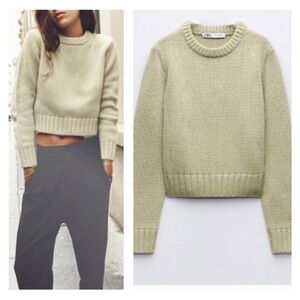NWT Olive Zara Cropped Knit Sweater
